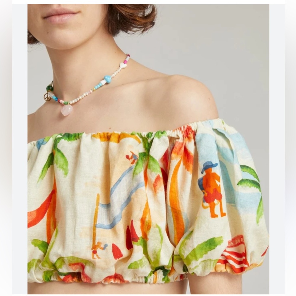 Farm Rio Copacabana Crop Top Palm Trees Small by Anthropologie Resort Wear